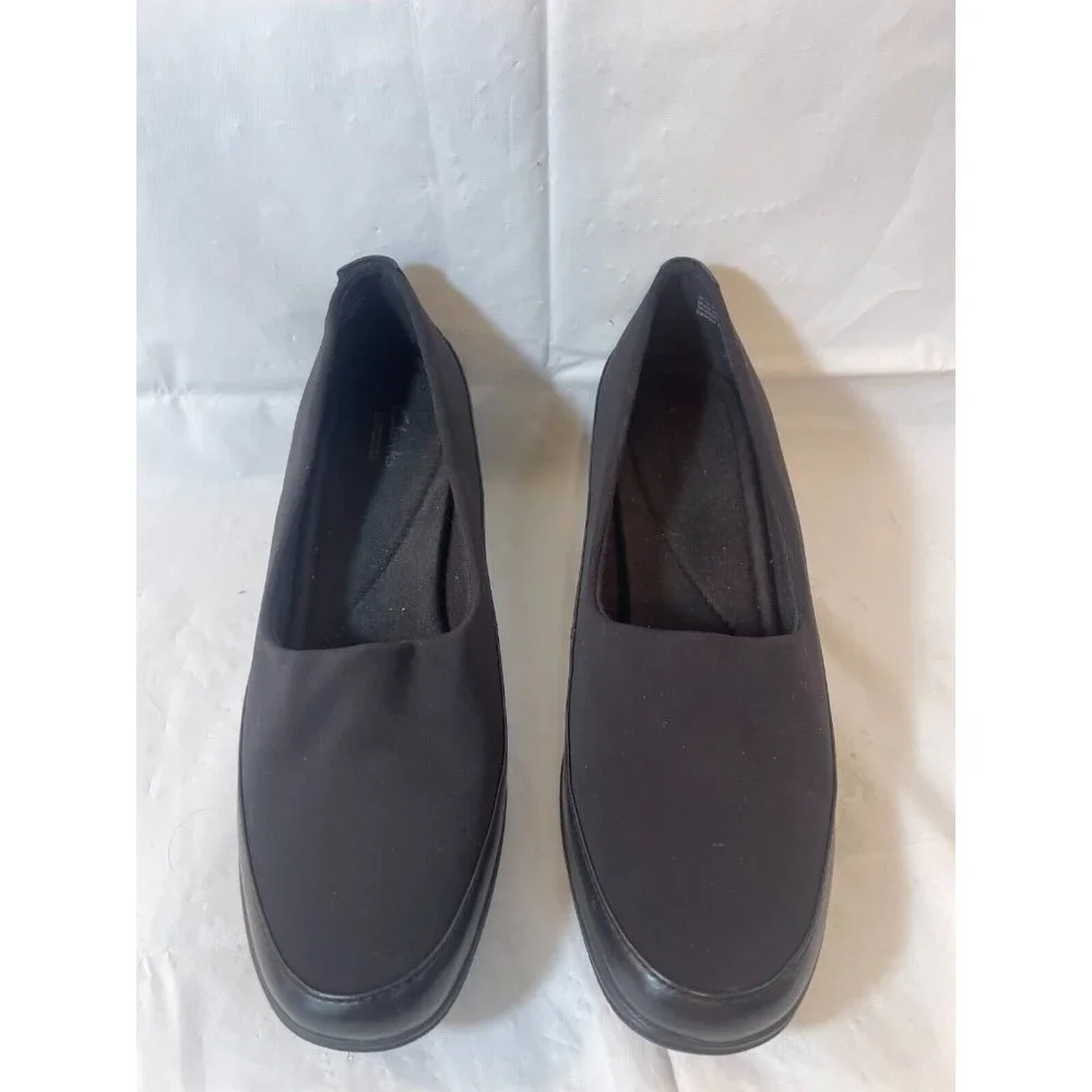 Clarks size 10 M Portrait Helen black Stretch Fabric & Leather Wedge Shoe
